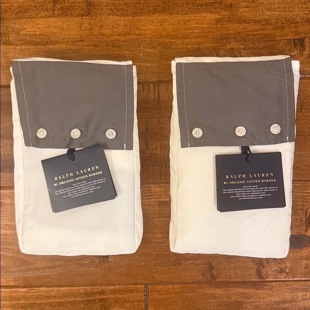 Pair of 2 Ralph Lauren RL Organic Sateen Border King Sham 20"L x 36"W Graphite